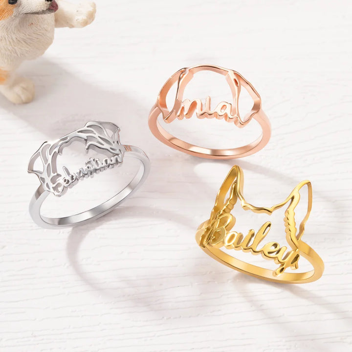 Personalized Dog Ears Ring with Engraved Name