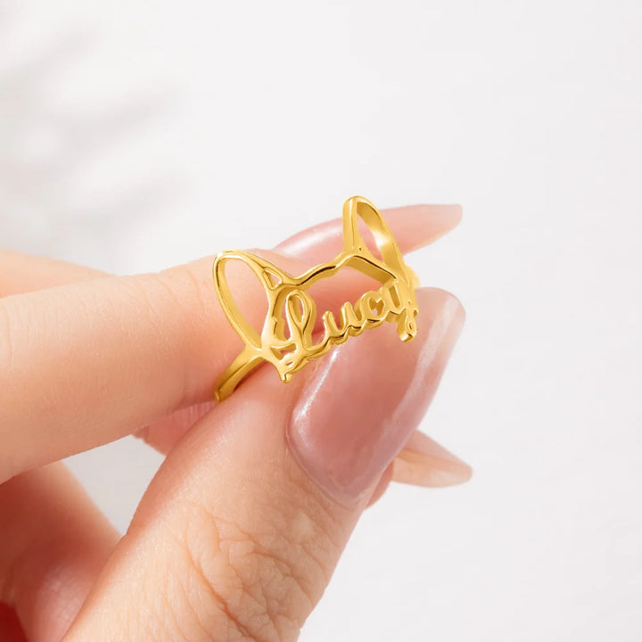 Personalized Dog Ears Ring with Engraved Name