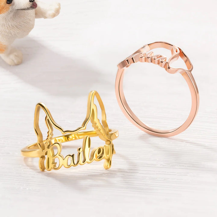 Personalized Dog Ears Ring with Engraved Name