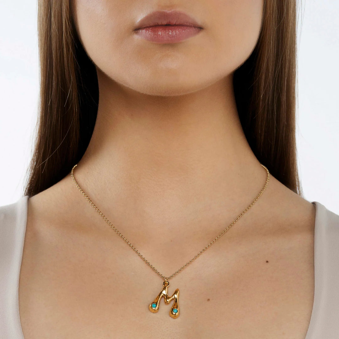 Turquoise Bubble Initial Necklace