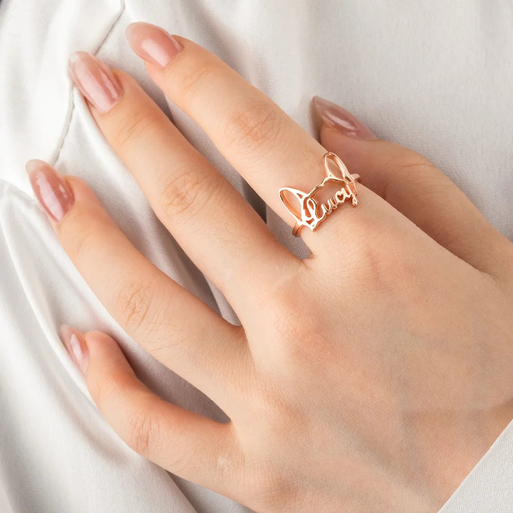 Personalized Dog Ears Ring with Engraved Name